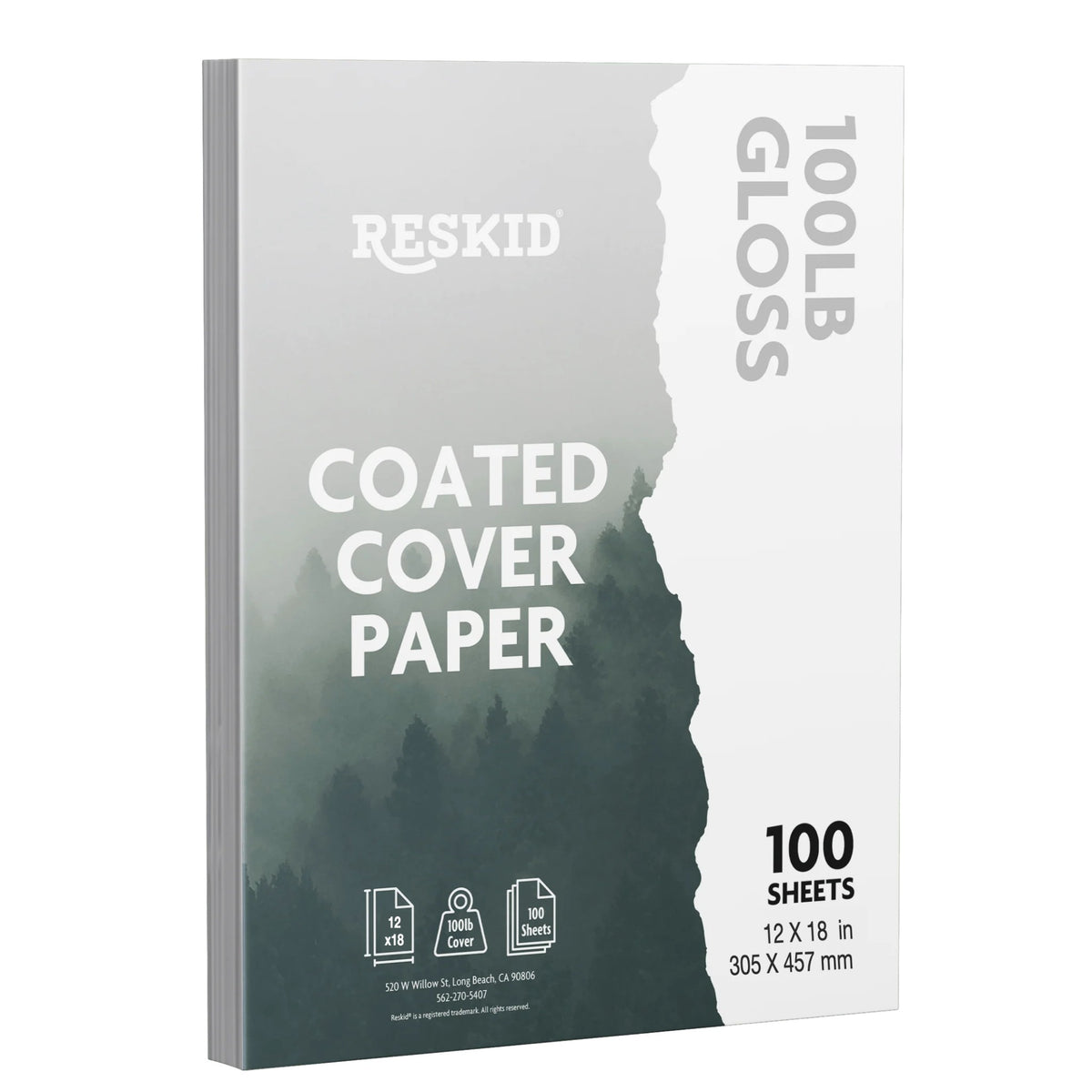 Reskid coated C2S cardstock pack, 12 x 18 inch, 100 sheets