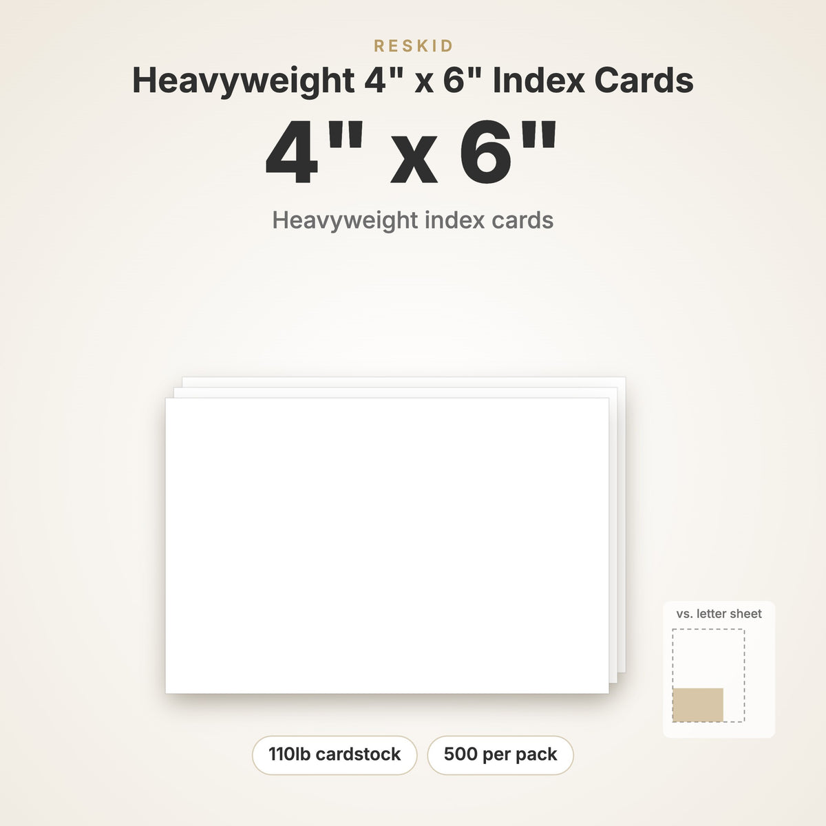 Reskid heavyweight index cards, 4 x 6 inch, 500 pack