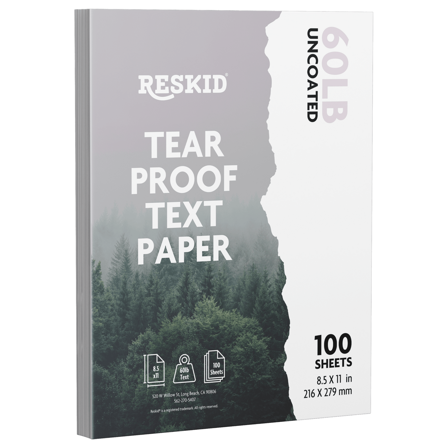 Reskid Tear Resistant Paper - 8.5x11in, 100 Sheets – Printable Like Paper - Reskid