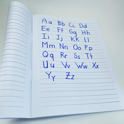 Inside page of Reskid kindergarten handwriting booklet with alphabet practice