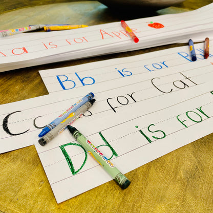 Kids handwriting on Reskid 3 x 24 inch ruled sentence strips