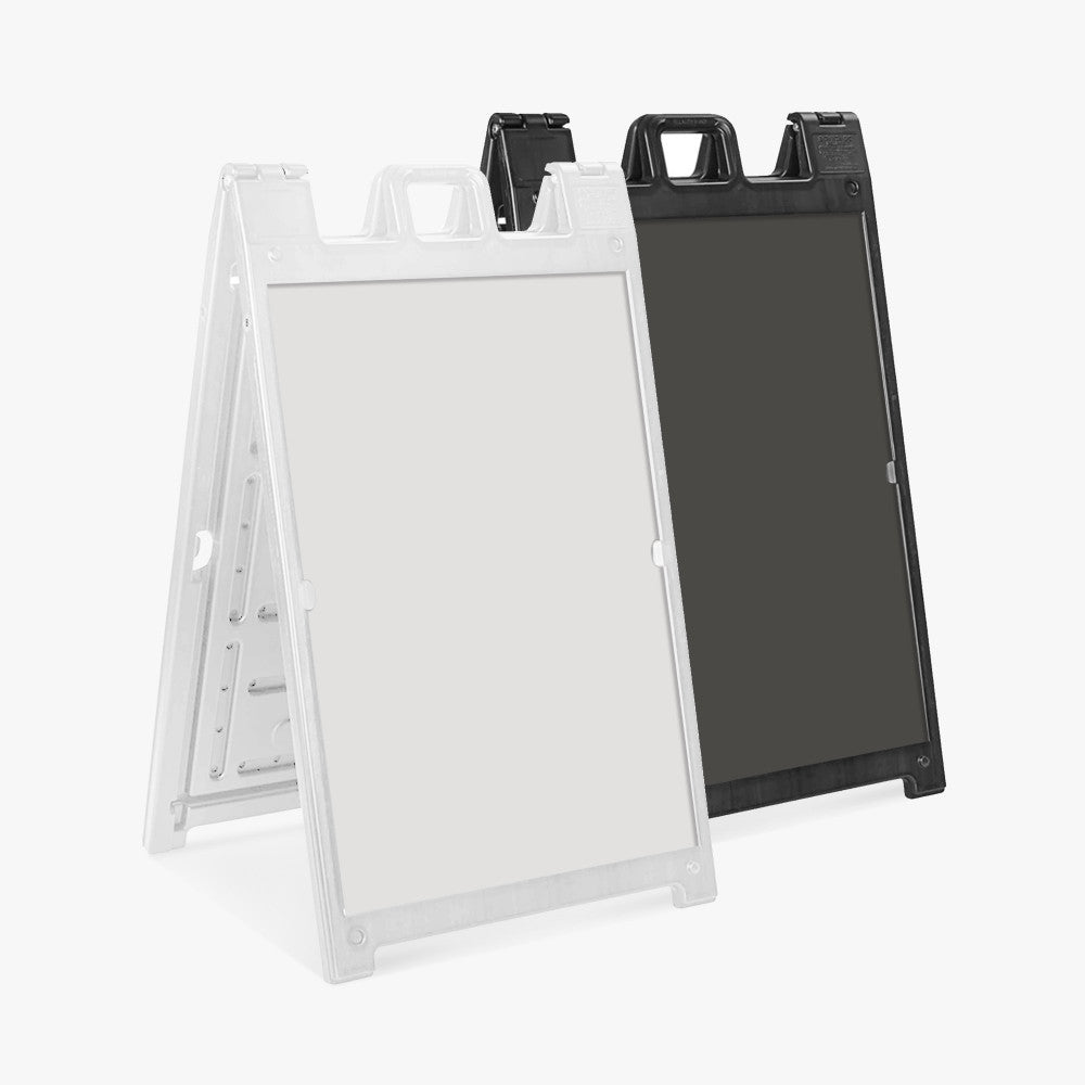 White Signicade Deluxe A-Frame (Hardware Only) - Heavy-Duty Plastic Sandwich Board with Two 24x36 Inch Recessed Graphic Areas, Perfect for Quick-Change Advertising, Sturdy and Weather-Resistant,