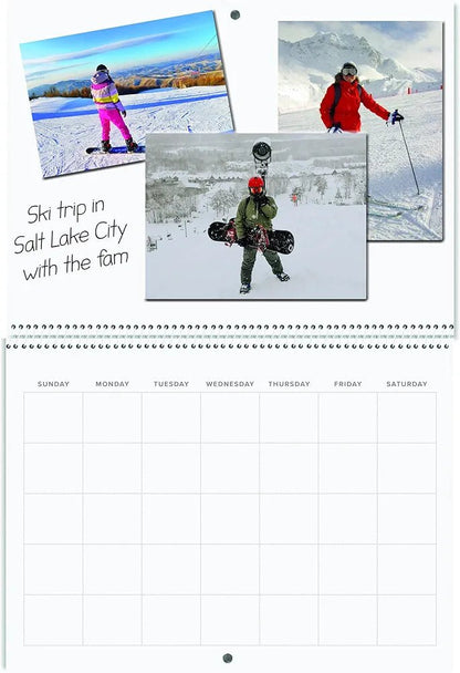 Blank Scrapbook Wall Calendar - 2 - Pack - 80lb Cardstock - Undated, 12" x 9" Closed, 18" Open Size, Large Bookstore - Quality, Spiral - Bound Hanging Monthly Calendar for Kitchen & Office - Premium - Reskid