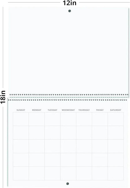 Blank Scrapbook Wall Calendar - 2 - Pack - 80lb Cardstock - Undated, 12" x 9" Closed, 18" Open Size, Large Bookstore - Quality, Spiral - Bound Hanging Monthly Calendar for Kitchen & Office - Premium - Reskid