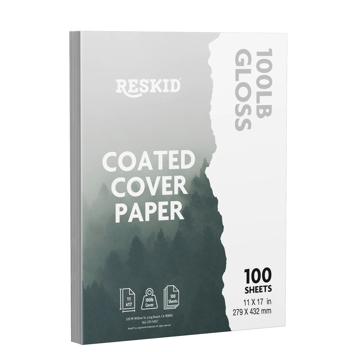 Reskid coated C2S cardstock pack, 11 x 17 inch, 100 sheets