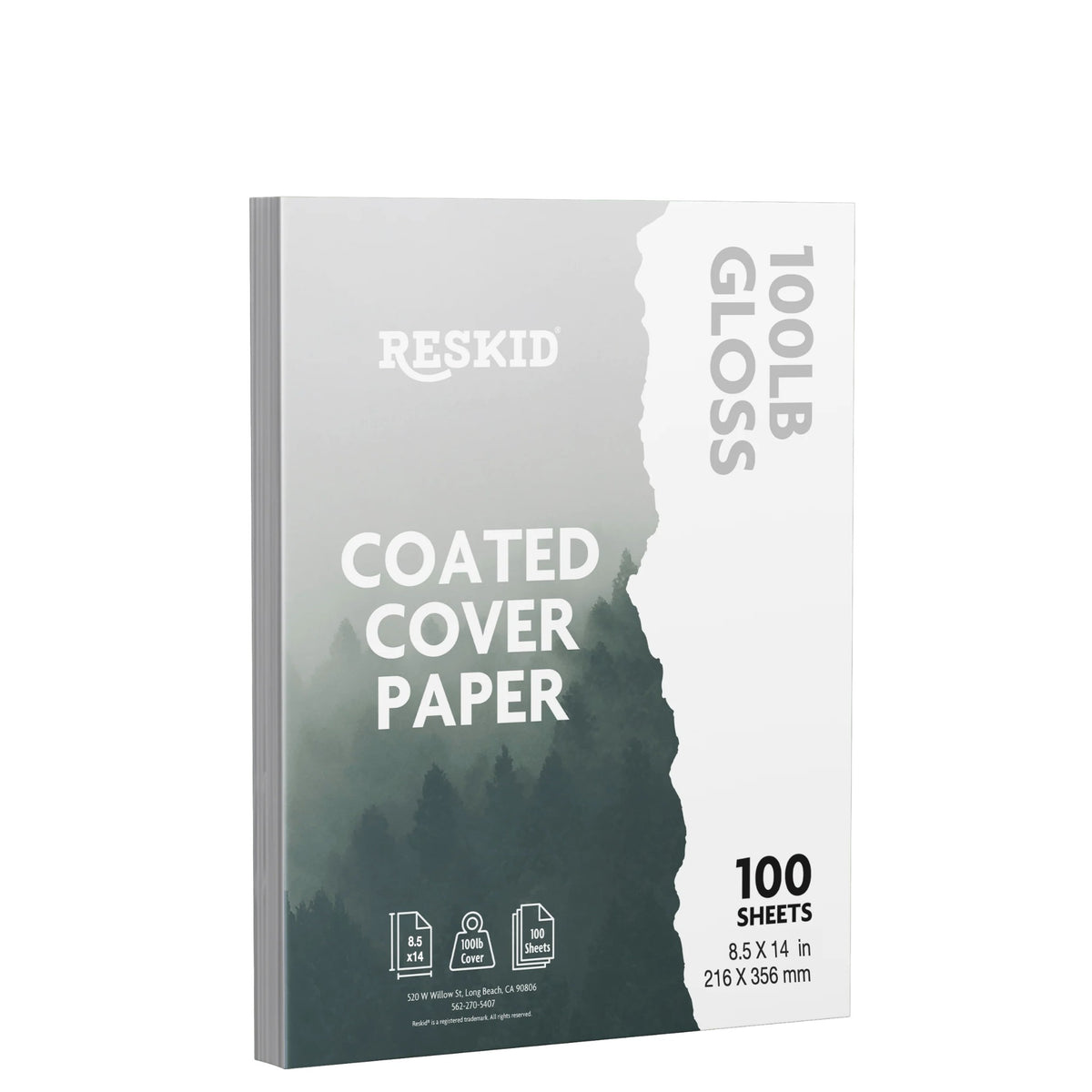 Reskid coated C2S cardstock pack, 8.5 x 14 inch, 100 sheets