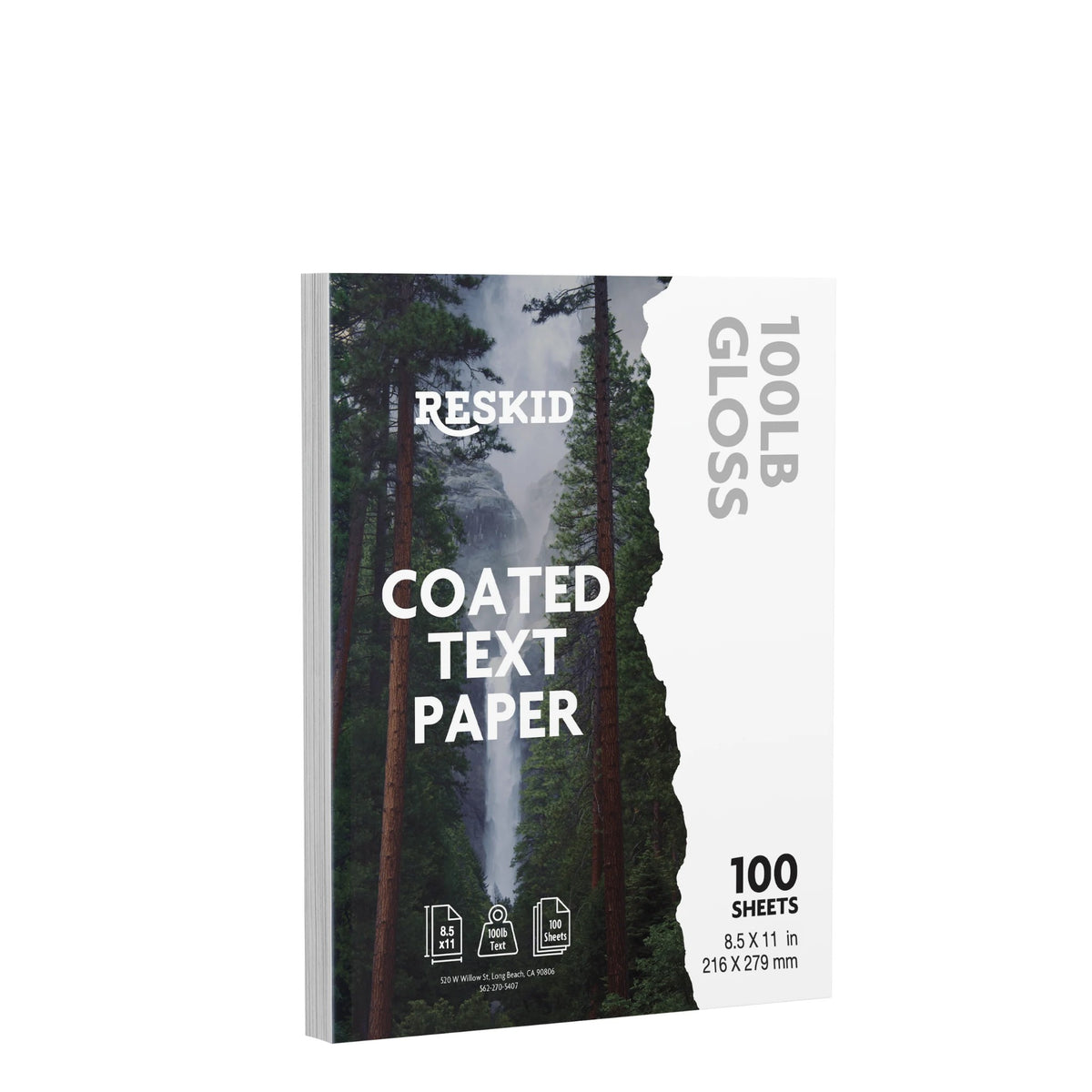 Reskid coated C2S text paper pack, 8.5 x 11 inch, 100 sheets