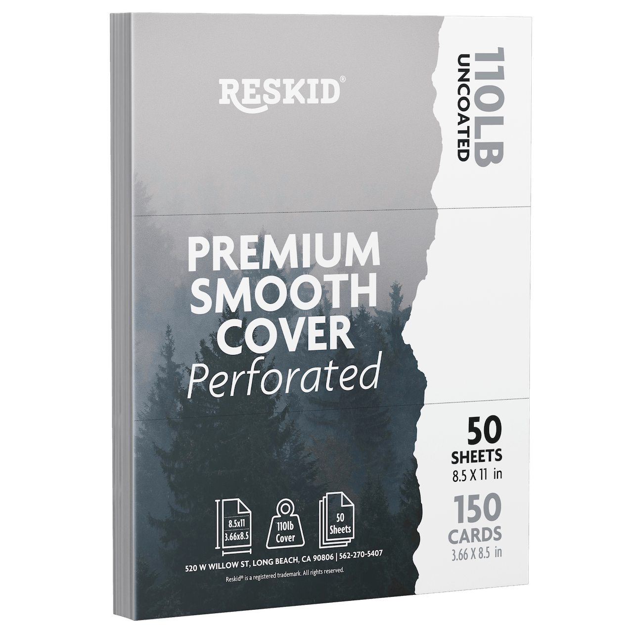 Perforated 8.5x11 - 110lb Smooth Cardstock Cover - Reskid