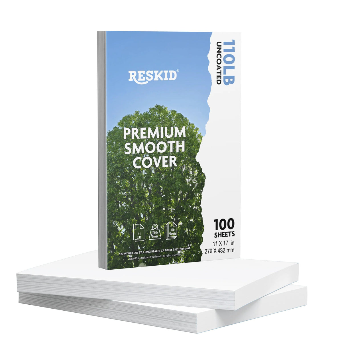 Reskid premium smooth white cardstock pack, 11 x 17 inch, 100 sheets