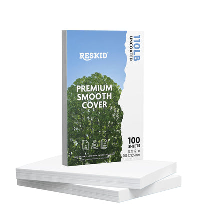 Reskid premium smooth white cardstock pack, 12 x 12 inch, 100 sheets