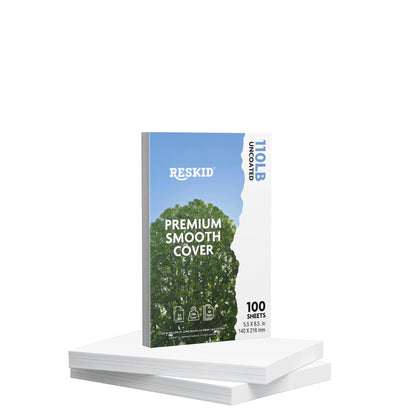 Reskid premium smooth white cardstock pack, 5.5 x 8.5 inch, 100 sheets