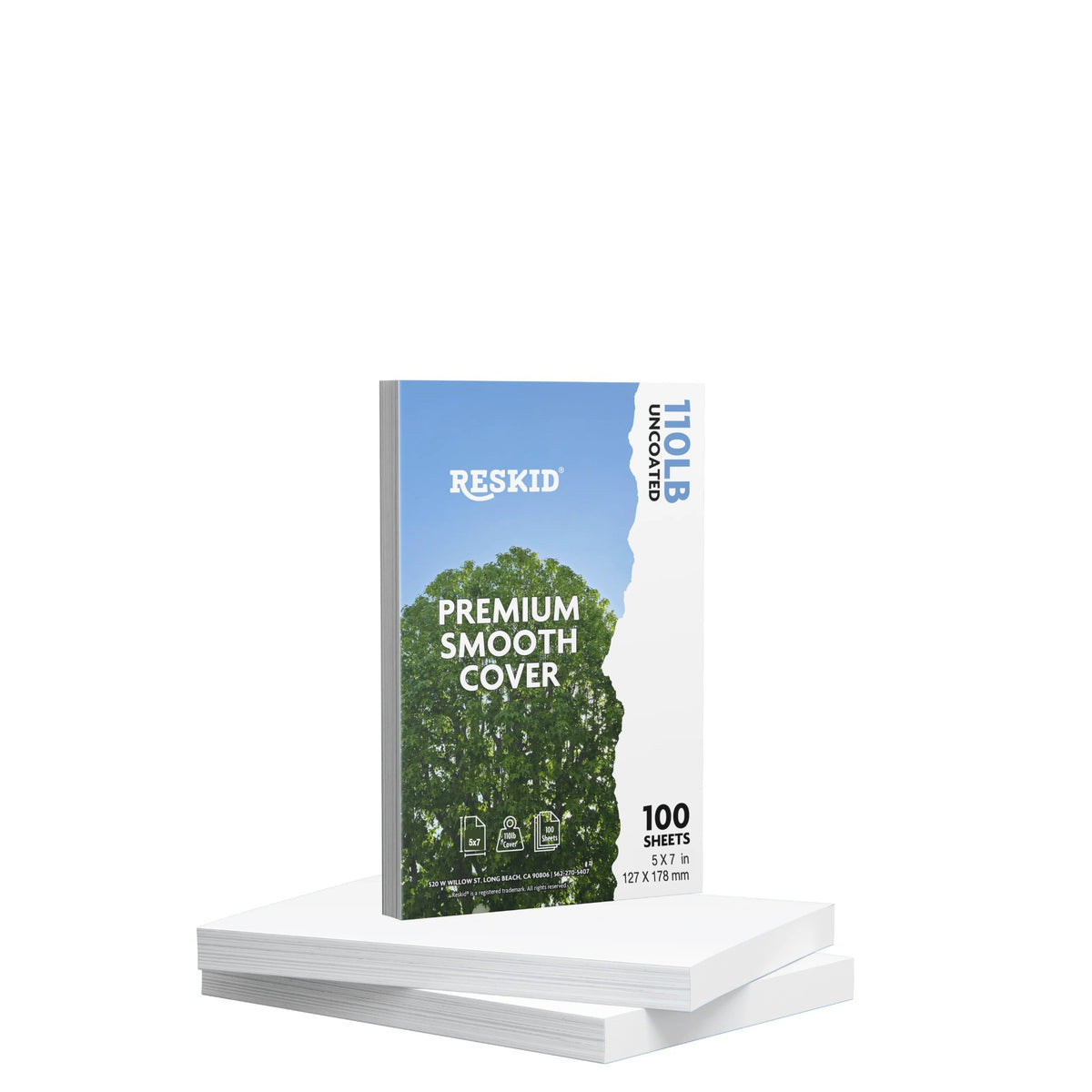Reskid premium smooth white cardstock pack, 5 x 7 inch, 100 sheets