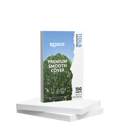 Reskid premium smooth white cardstock pack, 8 x 10 inch, 100 sheets