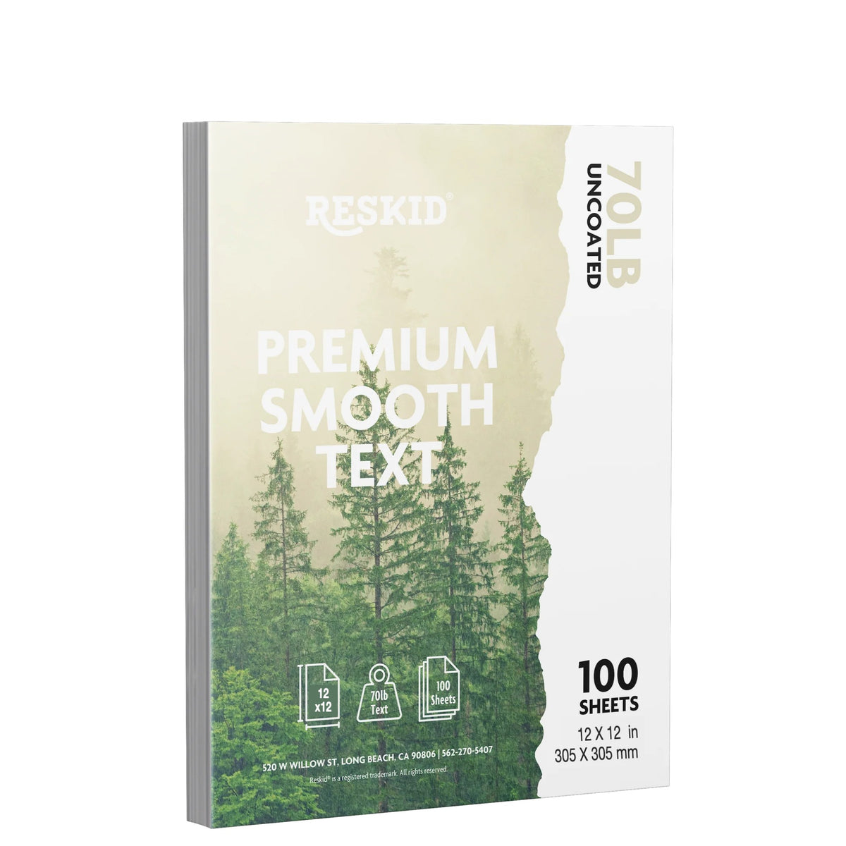 Reskid premium smooth text paper pack, 12 x 12 inch, 100 sheets